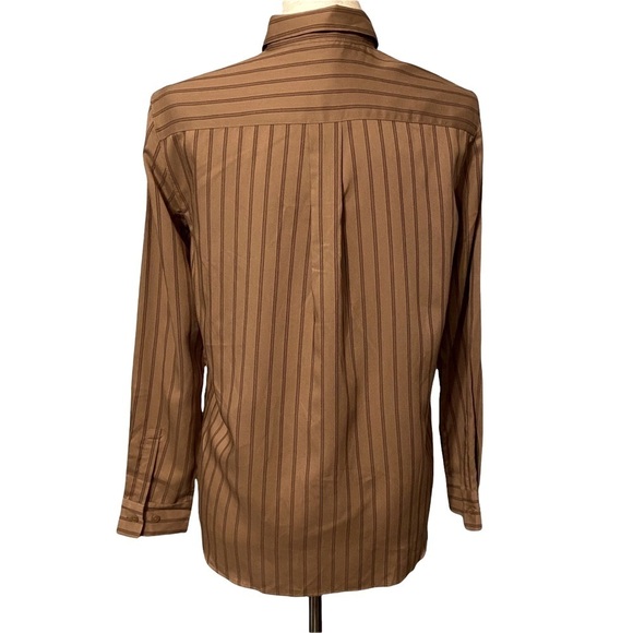 Uniqlo Brown Tan Striped Button Up Long‎ Sleeve Shirt Size XS Oversized - Picture 6 of 10